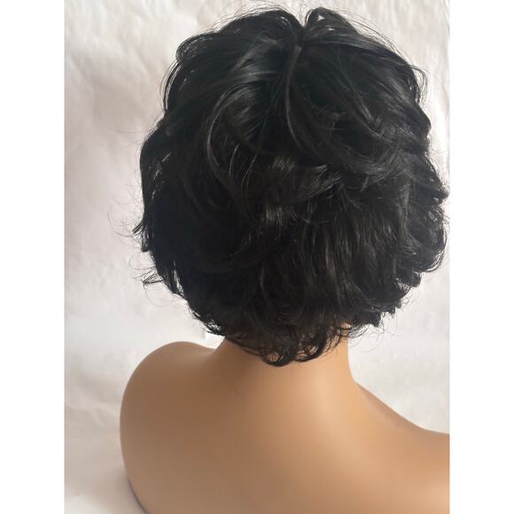Short Wavy tousled Bob Wig color 1B off black with skin part-  Classic Style - Picture 3 of 7